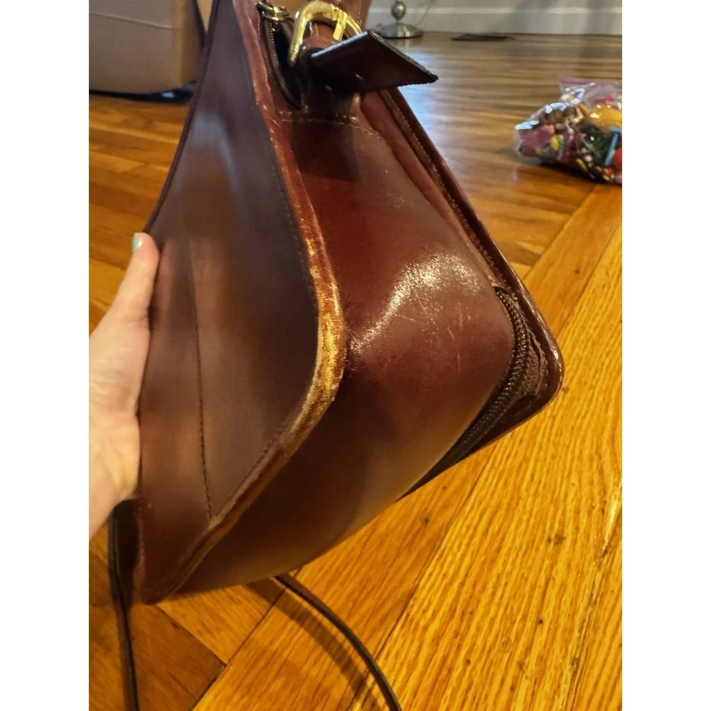 Vintage Etienne Aigner Checkerboard Weave Leather Crossbody Purse Brown Boxy Bag